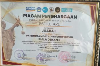 Mahasiswa Program Studi Hukum Angkatan 2021, Juara 1 Pattimura Moot Court Competition PIALA DEKAN II September 2023